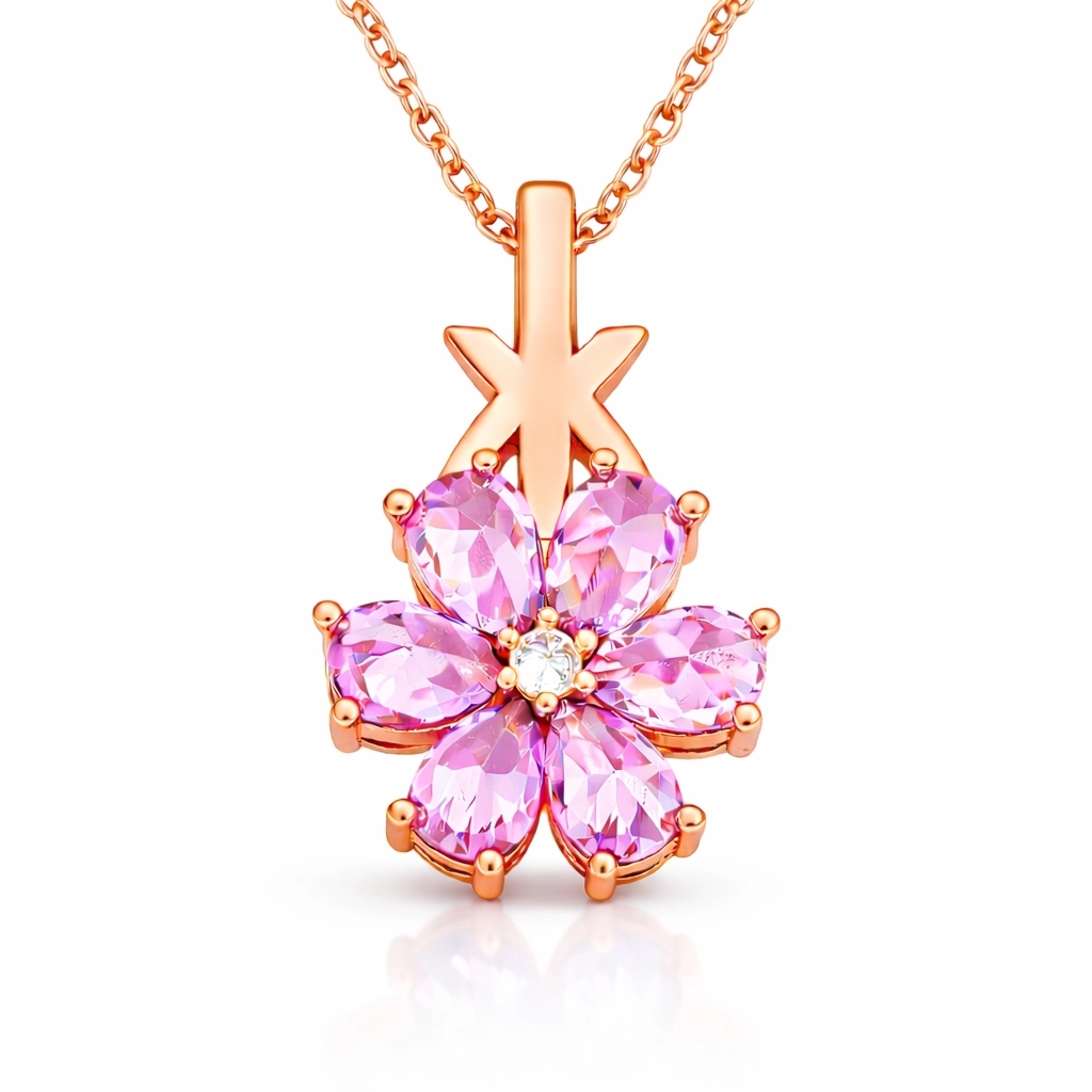 Gümüş Rose Pembe Sevgi Çiçeği Kadın Kolye