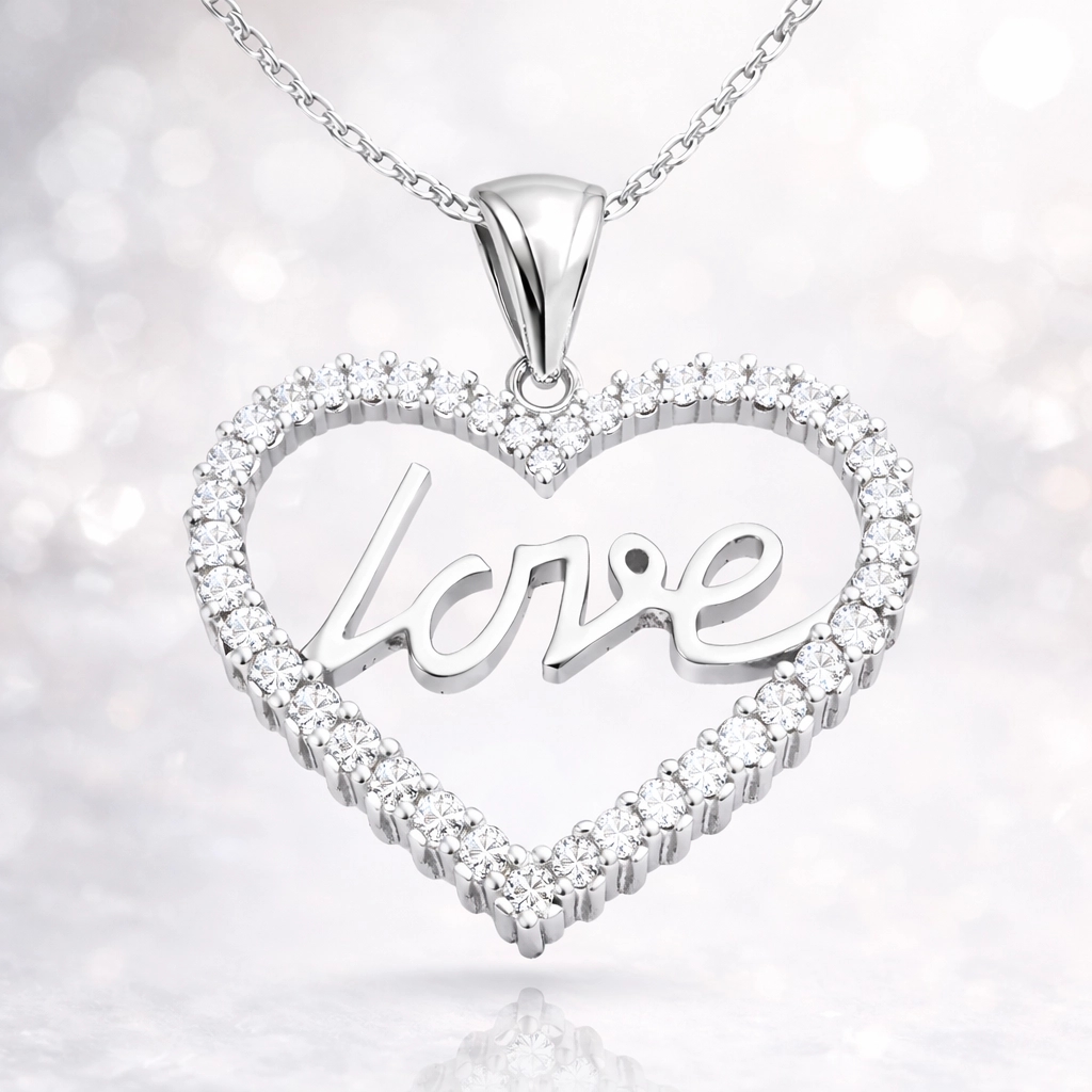 Gümüş Taşlı Love Bayan Kolye
