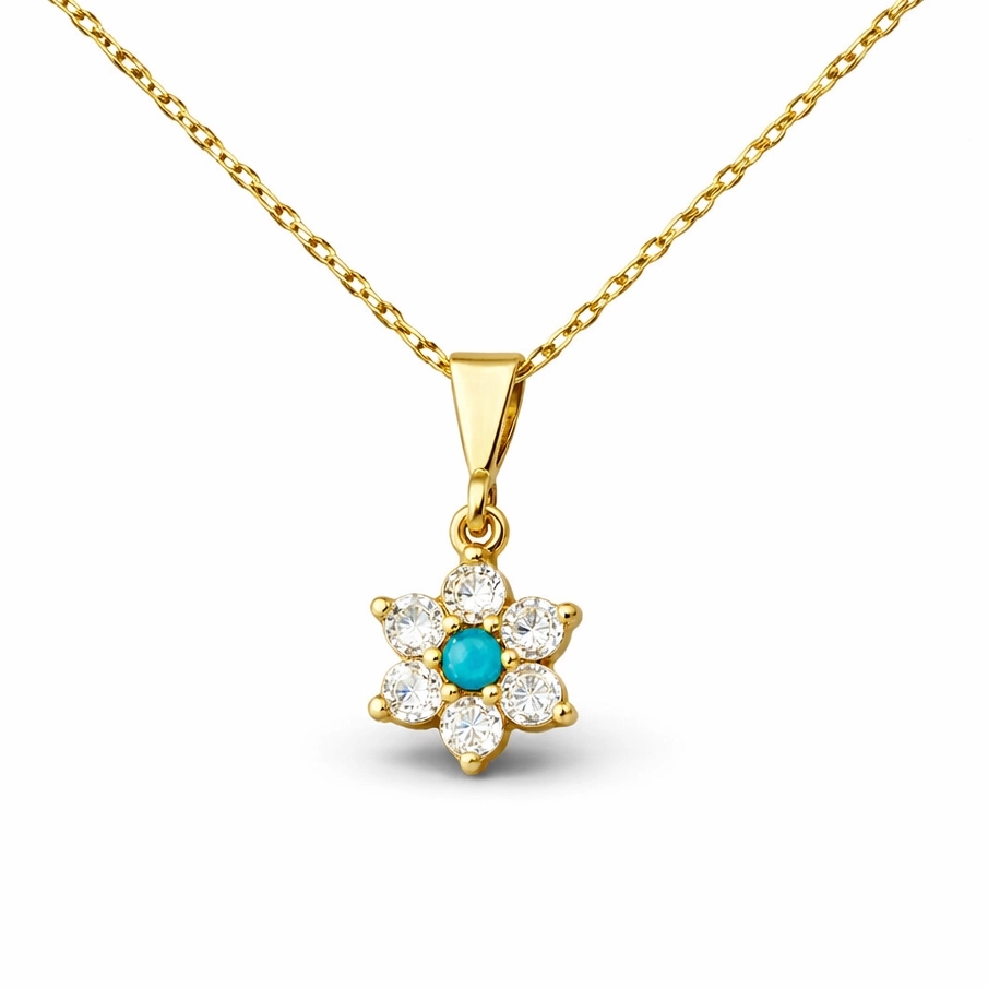 Gümüş Mavi Taşlı Gold Çiçek Kadın Set