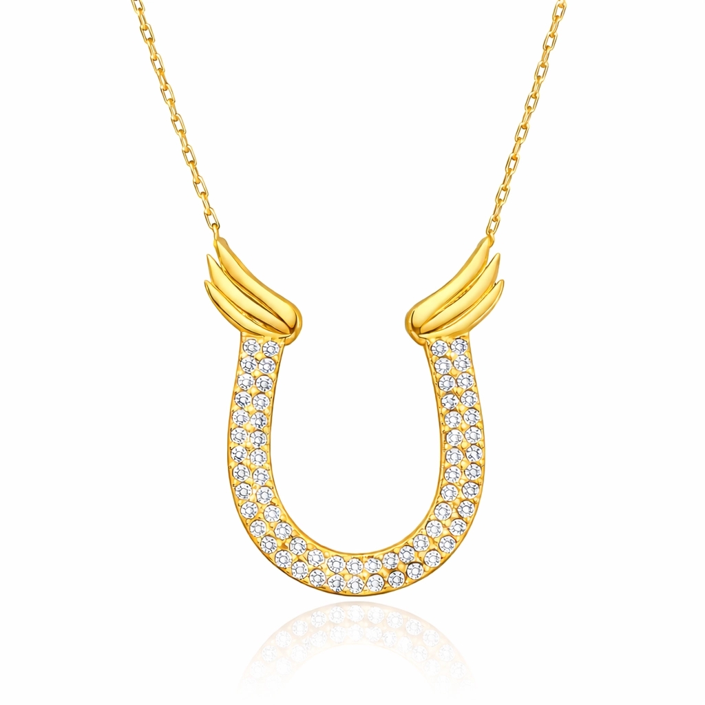Gümüş Gold Zirkon Taşlı Nal Kadın Kolye