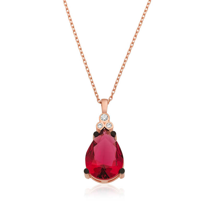 Gümüş Kırmızı Topaz Damla Kolye