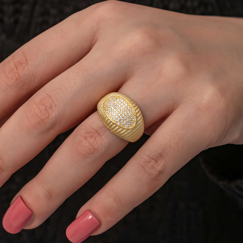 Gümüş Gold Zirkon Taşlı Kadın Yüzük