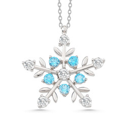 Gumush - Gümüş Aquamarine Taşlı Kar Tanesi Kadın Kolye (1)