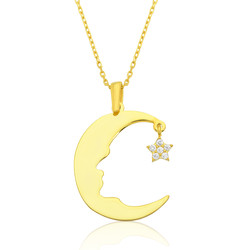 Gumush - Sterling Silver 925 Moon Star Necklace for Women