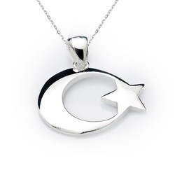 Gumush - Sterling Silver 925 Moon Star Necklace for Women