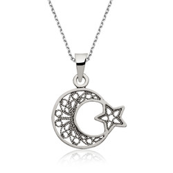 Gumush - Sterling Silver 925 Moon Star Necklace for Women