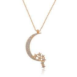 Gumush - Sterling Silver 925 Moon Star Necklace for Women