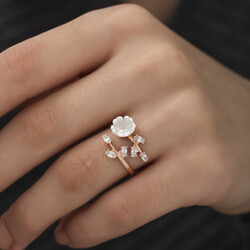 ​Gümüş Beyaz Bahar Çiçeği Yüzük - Thumbnail