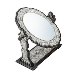 Gumush - Gümüş Çiçek Desenli Oval Çift Taraflı Ayna (1)