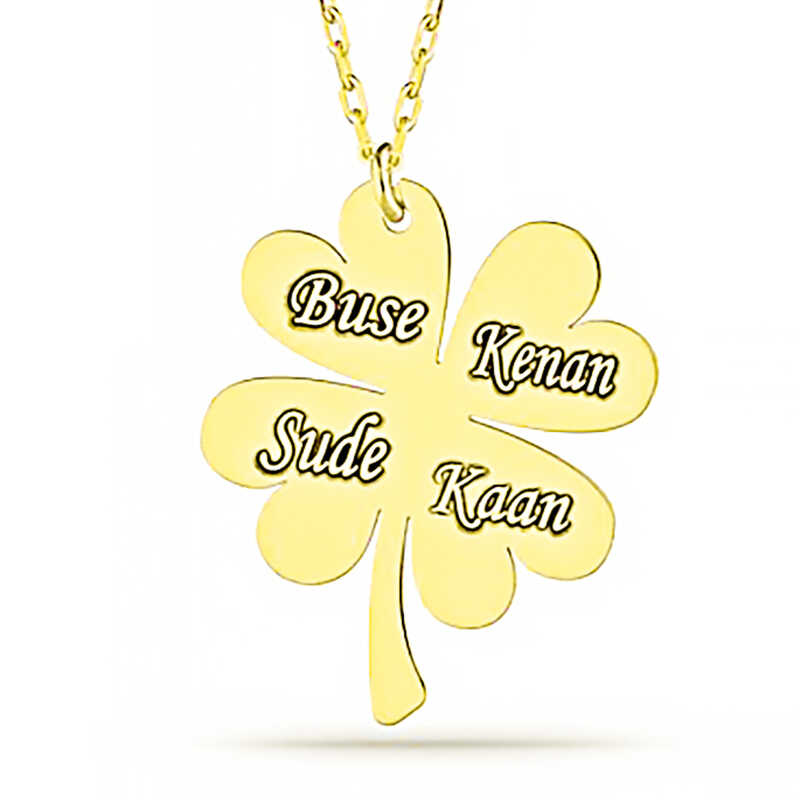 Gümüş Gold Dört Yaprak İsimli Yonca Bayan Kolye