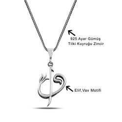 Gumush - ​Gümüş Elif Vav Yazılı Kolye (1)