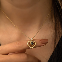 Gümüş Gold Kalp 100 Dilde Seni Seviyorum Kolye - Thumbnail