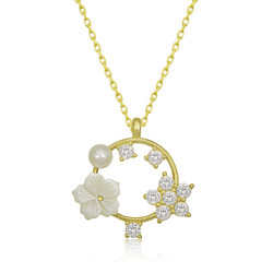 Gumush - Gümüş Gold Manolya Çiçeği Yıldız Kadın Kolye