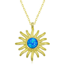 Gumush - ​Gümüş Gold Mavi Opal Taşlı Güneş Kadın Kolye