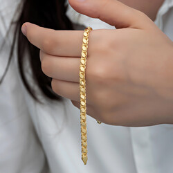 Gümüş Gold Pullu Zincir Kadın Bileklik - Thumbnail