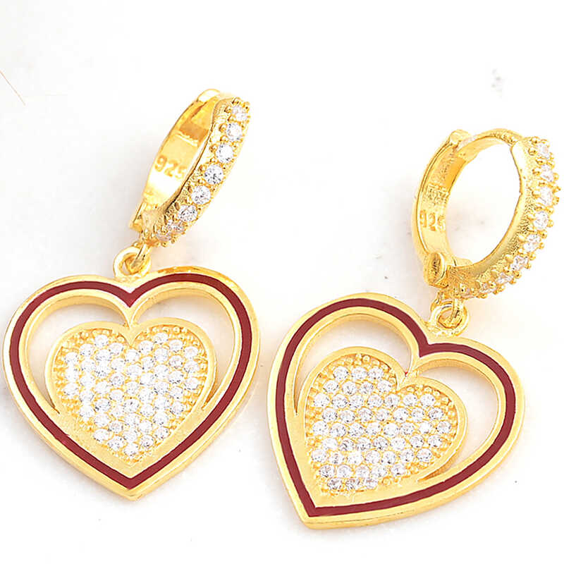 ​gümüş Gold Sallantılı Kalp Kadın Küpe
