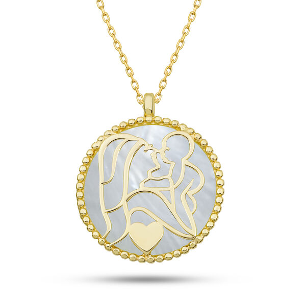 Gümüş Gold Sedef Taşlı Anne Çocuk Sevgisi Kolye