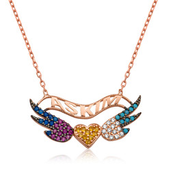 Gumush - Sterling Silver 925 Angel Wings Heart Necklace For Women