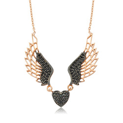 Gumush - Sterling Silver 925 Angel Wings with Heart Necklace For Women
