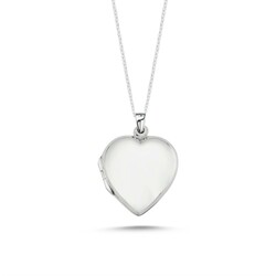 ​Gümüş Kapaklı Kalp Madalyon Kadın Kolye - Thumbnail