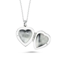 ​Gümüş Kapaklı Kalp Madalyon Kadın Kolye - Thumbnail