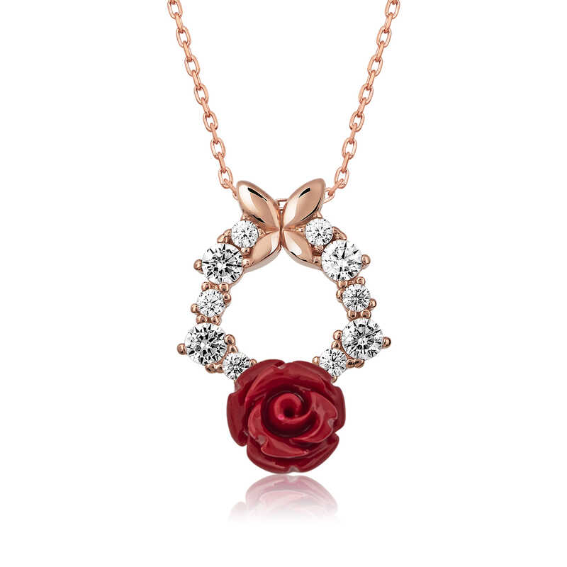 ​​gümüş Rose Kırmızı Gül Kolye
