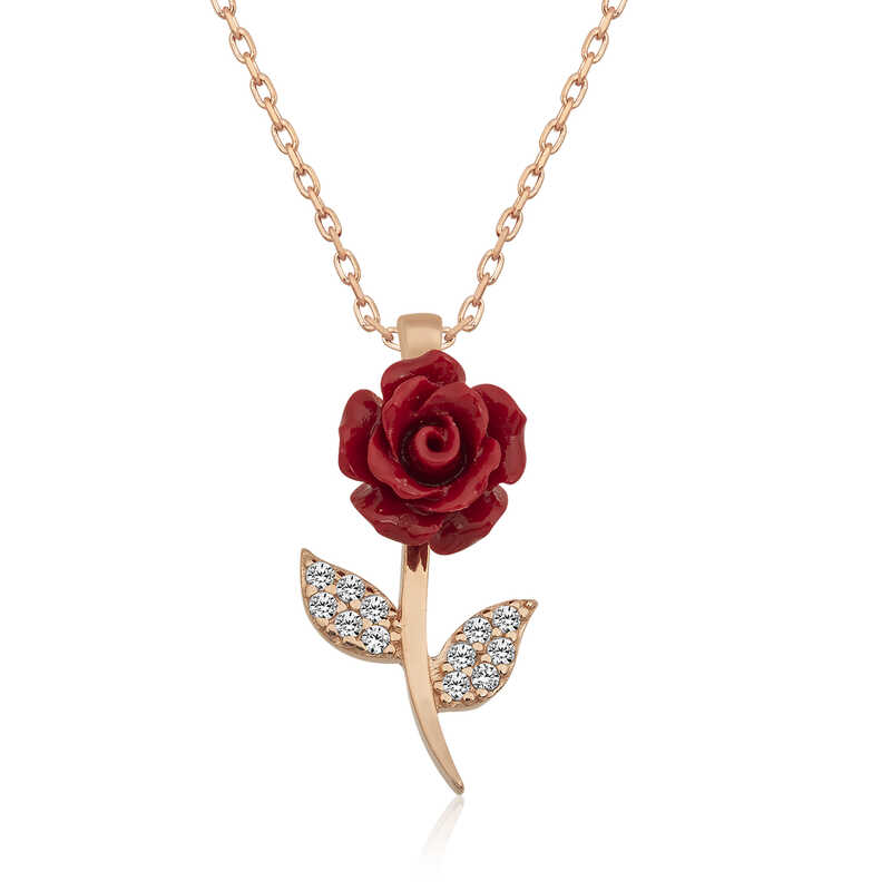 ​gümüş Rose Kırmızı Gül Kolye