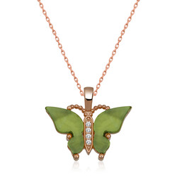 Gumush - Gümüş Yeşil Kaplangözü Taşlı Kelebek Kolye