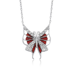 Gumush - Gümüş Kırmızı Kelebek Bayan Kolye