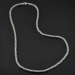 Sterling Silver 925 Byzantine Chain Necklace - Oxidied Square 4 mm - Thumbnail