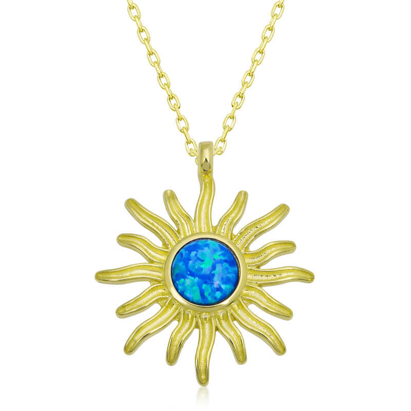 ​gümüş Gold Mavi Opal Taşlı Güneş Kadın Kolye