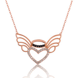 Gumush - Sterling Silver 925 Angel Wings Heart Necklace For Women