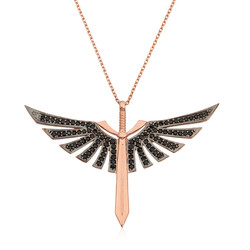 Gumush - Sterling Silver 925 Angel Wings Sword Necklace For Women