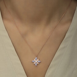 Gümüş Lila Taşlı Umut Çiçeği Kolye - Thumbnail