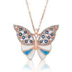 Gumush - Sterling Silver 925 Evil Eye Butterfly Necklace for Women