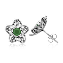 Gümüş Telkari Yeşil Nilüfer Çiçeği Çivili Küpe - Thumbnail