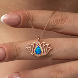 Gumush - Gümüş Opal Taşlı Rose Lotus Çiçeği Kolye (1)