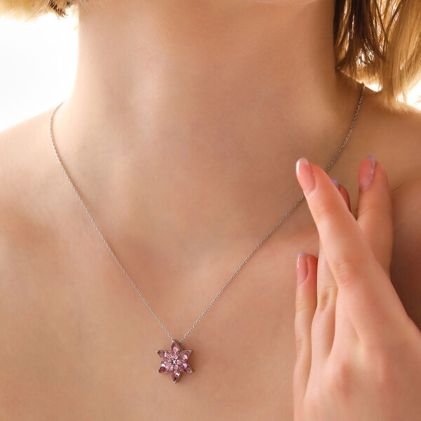 Gümüş Pembe Lotus Çiçeği Kolye