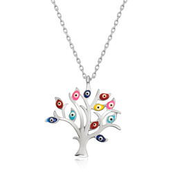 Gumush - Gümüş Renkli Nazarlı Hayat Ağacı Bayan Kolye