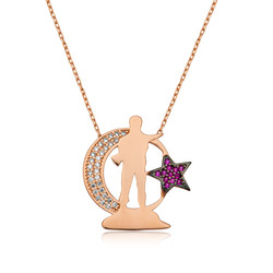 Gumush - Sterling Silver 925 Moon Star Necklace for Women