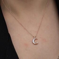 Gümüş Rose Ay Yıldız Kadın Kolye - Thumbnail