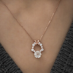 Gümüş Rose Bahar Çiçeği Kolye - Thumbnail