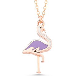 Gümüş Rose Flamingo Kadın Kolye - Thumbnail