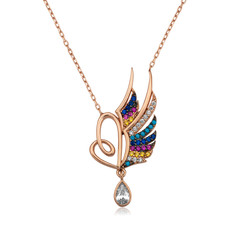 Gumush - Sterling Silver 925 Heart Wings Necklace For Women