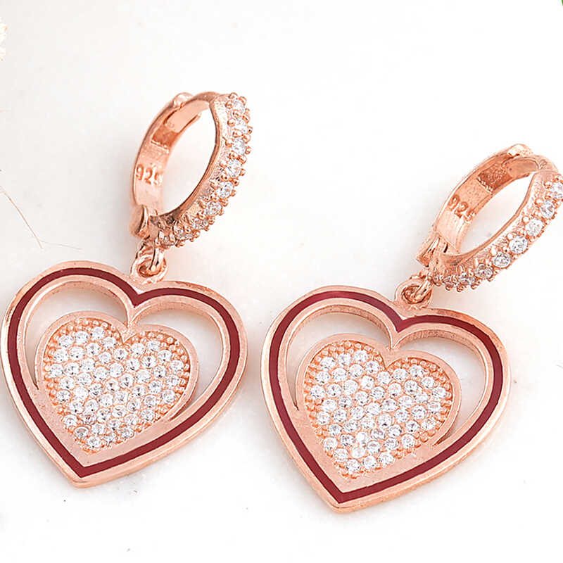 ​gümüş Rose Sallantılı Kalp Kadın Küpe
