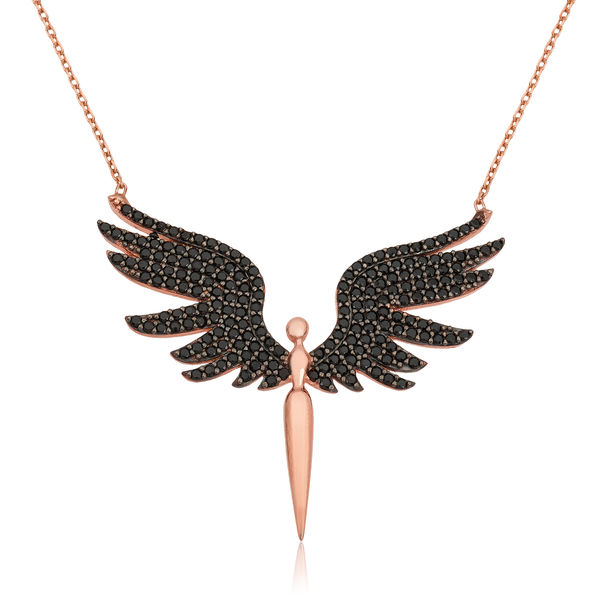 Sterling Silver 925 Black Angel Wings Necklace For Women