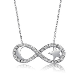 Gumush - Sterling Silver 925 Infinity Moon Star Necklace for Women