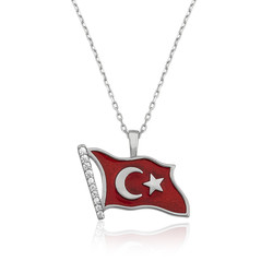 Gumush - Gümüş Türk Bayrağı Bayan Kolye