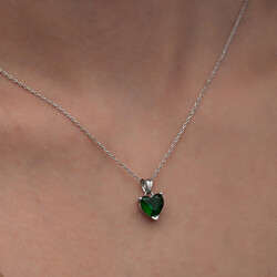 Gümüş Yeşil Taşlı Kalpli Kadın Kolye - Thumbnail