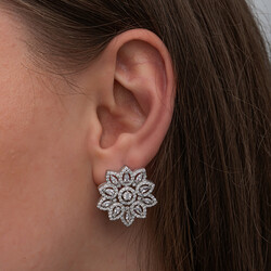 Gümüş Zirkon Taşlı Çiçek Kadın Set - Thumbnail